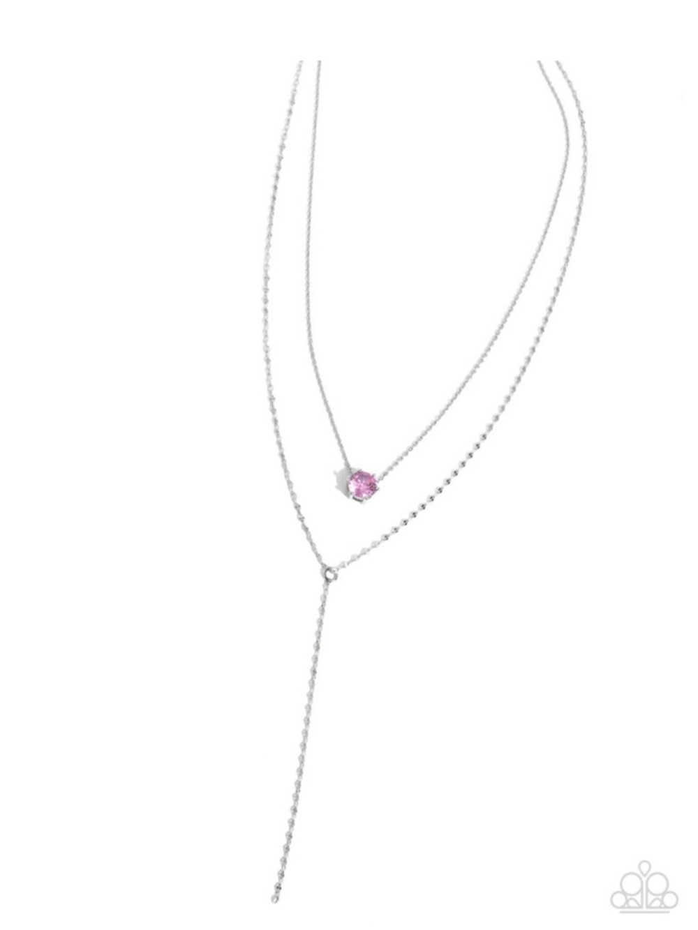N-86 paparazzi Silver-Tone Layered Lariat Necklace with Pink Crystal